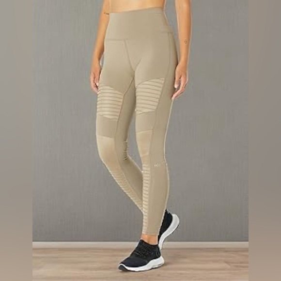 Alo Yoga High-Waist Moto Legging, Gravel/Gravel Glossy, Size Small - Picture 1 of 16